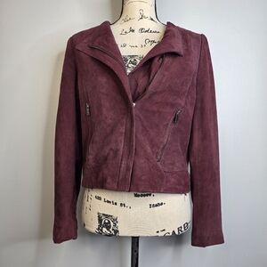 Ann taylor dark burgundy genuine leather suede jacket sz MP